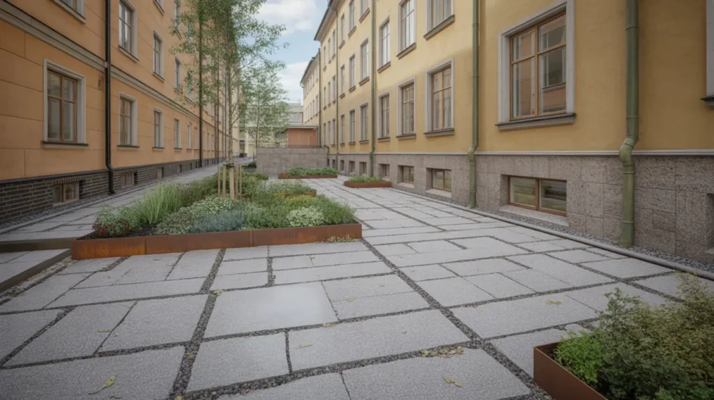 anl ggning av torgyta med granith llar och planteringar i norrmalm rikst ckande