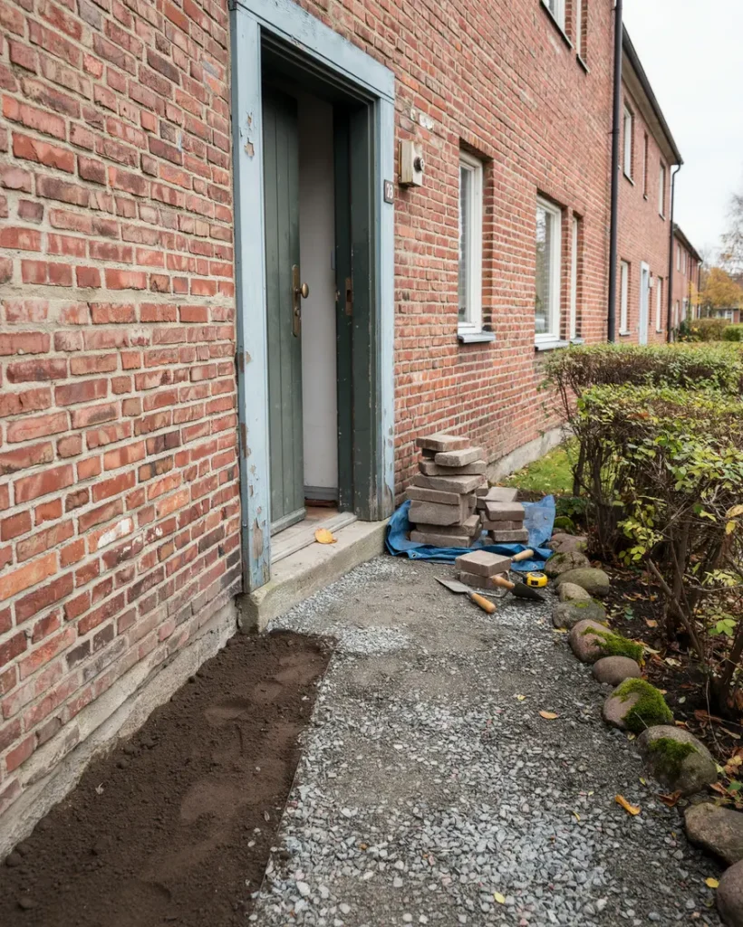 planera plattl ggning vid entr till ldre radhus